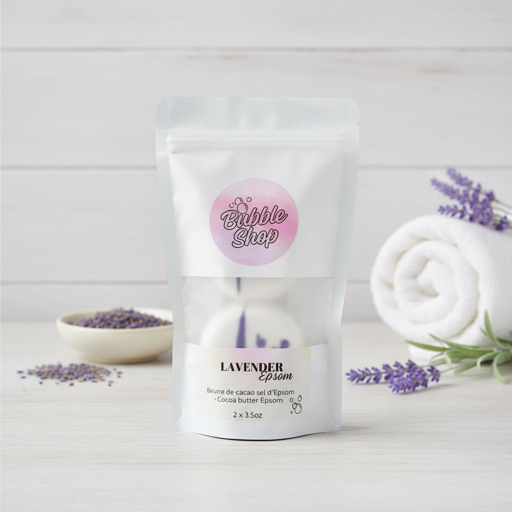Pastille effervescente pour le bain au sel d'Epsom et à la lavande