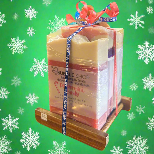 3 soap set with wooden soap dish